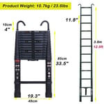 3,8M Échelle Pliante en Aluminium Telescoping Ladders avec 2 Crochets Amovibles Multifonction Ladder Attic Ladder 150kg Charge Maximale