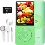 Lecteur MP3 avec carte Micro SD de 16 Go, lecteur de musique ultra fin avec haut-parleur intégré, visionneuse photo, lecture vidéo, radio FM, enregistreur vocal, liseuse e-book (vert clair)