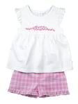 Mini Vanilla Girls Pink / White Check Shortie Pyjamas - Pink & White Cotton - Size 5-6Y