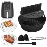 VIRIECH Moule en Silicone pour Friteuse à Air Chaud Ninja Airfryer Max AF160EU 5,2 L, Forme Ronde pour Airfryer, Accessoire Réutilisable avec Brochette, Pinceau à Huile et Clip