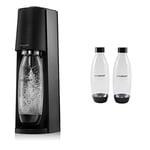Sodastream Terra Sparkling Water Maker Machine - Black + 2 Pack 1L BPA Free Water Bottle for Carbonated Drinks