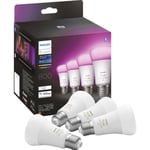 Philips Hue White And Color Ambiance - Led-Glödlampa - Form: A60 - E27 - 9 W (Motsvarande 60 W) - Klass F - Rgb/Varmt Till Kallt Vitt Ljus - 2000-6500 K - Vit (Paket Om 4)