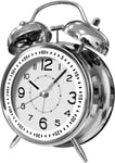 4" Métal Jumelle Cloche Alarme Horloge Chevet Facile Réglage Bruyant Batterie Opéré Voyage Quartz Réveil Mécanique Réveil Pour Les Enfants (Argent-Argent)