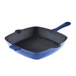 Barbary & Oak Poêle grill en fonte avec intérieur émaillé durable, 26 cm, bleu Limoges BO800256BLU