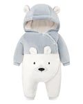 WYTbaby Combinaison Bebe Hiver Polaire Combinaison Pilote Bébé à Capuche, Manches Longues Ours Combinaison de Neige Garcon Fille 6-9 Mois