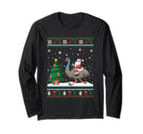 Ugly Christmas Tree Lights Xmas Santa Riding Emu Long Sleeve T-Shirt