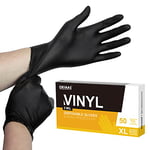 OKIAAS Black Gloves XL|Latex-Free Vinyl Gloves for Household, Food Handling, Lab Work and More|X-Large, 50 Counts/Box