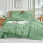 Luofanfei Housse de Couette 240 x 260 Vert 2 Personnes Uni Adulte Ultra Douce Parure de Lit Verte en Microfibre Linge de Lit Unie Moderne Parure Housse Couette zippée avec 2 Taies d'oreiller 65x65 cm