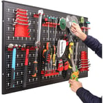 Porte Outils Mural 120 x 60 x 2 cm, Panneau Rangement Outils avec 17 Pièces Crochets et Supports, Tableau Outils pour Ateliers Garage - Liferun