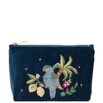 Elizabeth Scarlett Tropical Paradise Parrot Ink Blue Velvet Mini Pouch