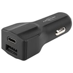 ANSMANN USB Car Charger [Dual Port - USB & Type C Port] Black Car Adapter and Cigarette Charger For All USB Devices Including Iphone, Samsung, Other Smart Phones & Tablets