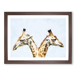 Giraffes Looking Both Ways Painting Modern Art Framed Wall Art Print, Ready to Hang Picture for Living Room Bedroom Home Office Décor, Walnut A4 (34 x 25 cm)