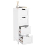 WOLTU Meuble de Toilette sur Pied Commode Buffet Armoire de Rangement avec 4 tiroirs Armoire Polyvalente Table de Chevet, 30 x 30 x 81cm, Blanc