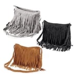 Fringe Tupsu Kukkaro Faux Mokka olkapää Messenger Cross Boho Tote Käsilaukku-ruskea