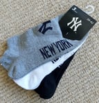 3 Pairs NY YANKEES Grey White Black  LOW CUT Trainer SOCKS 6-8 New York Baseball