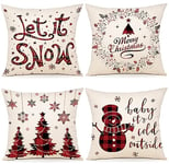 ZWJD Housse Coussin Noel 50x50 Lot de 4 Housse de Coussin Deco Noel Coton et Lin Décoratif Taie d'oreiller 50 x 50 cm pour Chambre, Nanapé, Chaise, Lit Decoration Noel