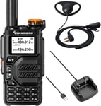 QUANSHENG UV-K5 Talkie Walkie Longue Portée avec Oreillette en D Forme et Micro PTT VHF UHF 200 Canaux Radio Portable Rechargeable Professionnelle AM/FM/DTMF,VOX,Fréquence Copie,NOAA Météo(Q472)