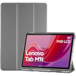 ProCase Coque Étui pour Lenovo Tab M11 2024 11" Pouces avec Porte-Stylo, Housse de Protection Antichute en Cuir PU Ultra Léger et Classique, Arrière Translucide Réveil/Sommeil Automatique -Gris