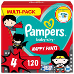 Pampers Baby Nappy Pants Size 4, Baby-Dry Superhero, 120 Nappies