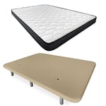 Somnia Descanso Beige Lit Complet avec Matelas Versailles réversible + Base tapissée renforcée Couleur 6 Pieds, Bois, 135 x 190