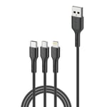 Foneng Foneng X36 3in1 USB-USB-C / Lightning / Micro USB -kaapeli, 2,4A, 2m (musta)