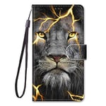 Adolasx Coque Compatible pour Samsung Galaxy A15 4G 5G avec Cordon Clapet a Rabat Cuir Motif Drôle Animal Magnetique Antichoc Étui PU Case Cover Portefeuille - Lion