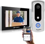 Sonnette vidéo avec écran, Sonnette de Connexion WiFi avec interphone, capteur de Mouvement pour la sécurité de la Porte d'entrée, résistant aux intempéries IP65