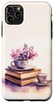 Coque pour iPhone 11 Pro Max Aquarelle Purple Pink Flower Books And Coffee