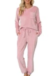 Lovasy Fleece Pyjamas for Women Warm Womens Pyjama Sets Ladies Fluffy fleece Pyjamas Twosie Fluffy Pjs for Women Sets Soft Fluffy Loungewear with Pockets for Winter,Light Pink,L