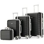 PROVITERA Lot de 4 valises rigides en ABS avec Trousse de beauté, Valise avec poignée télescopique et Roues Easy Roll, Chariot avec Cadenas et Serrure à Code, Bagage à Main Design Moderne, Noir, 50 x