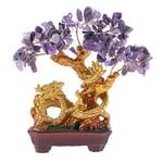 lachineuse - Arbre Dragon en Amethyste Mauve - Arbre Feng Shui 19 cm - Décoration Asiatique Dragon Japonais - Arbre de Fortune avec Dragon Doré - Déco Asiatique Pierres Précieuses - Objet Japon Zen