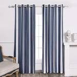 DriftAway Chris Vertical Striped Pattern Linen Blend Lined Thermal Insulated Blackout and Room Darkening Grommet Linen Curtains for Farmhouse Printed 2 Panels 52 Inch by 84 Inch Ivory Dark Blue