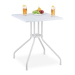 Relaxdays - Table de jardin, HxLxP : 75 x 61 x 61 cm, aspect rotin, carrée, balcon, terrasse, plastique et acier, blanche