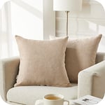 Topfinel Petite Housse de Coussin Caramel 35x35 cm Canapé Decorative Salon Scandinave Lot de 2 Housse Coussin Carré Chambre Bebe Maison Double Face Motif Uni en Chenille Doux avec Zip Invisible