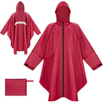 BTNEEU Poncho Pluie Imperméable Femme Cape de Pluie avec Capuche Zip Poncho Léger Réutilisable Manteau de Pluie Poncho Anti Pluie Veste de Pluie Homme pour Randonnée, Camping, Voyage, Cyclisme (Rouge)