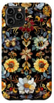 Coque pour iPhone 11 Pro Beau motif abeilles et fleurs noires