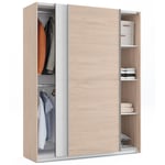 Armoire placard / meuble de rangement coloris effet bois / Blanc - Hauteur 200 x Longueur 150 x Profondeur 62 cm Pegane