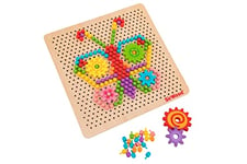 SirWood Jeu de Clous avec Plate-Forme perforée en Bois - 280 pièces Inclus Globo Toys - 41605