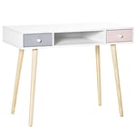 HOMCOM Bureau Enfant Style scandinave avec tiroir et Compartiment de Rangement 100L x 48l x 76,5H cm MDF et pin Blanc Gris et Rose