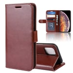 JIANWU Case Cover, R64 Texture Single Fold Horizontal Flip Leather Case for iPhone XI MAX, with Holder & Card Slots & Wallet (Color : Brown)