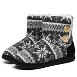 AONEGOLD Chausson Montant Femmes Hiver Tricoté Bottes Doux Laine Chaudes Peluche intérieur Antidérapant Pantoufles(Gris,Taille 38-39)