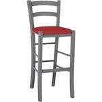 Okaffarefatto - Tabouret haut en bois gris h 73 cm avec assise en simili cuir rouge