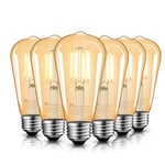 MASTERY MART E27 Vintage Light Bulbs, Non Dimmable 2500K Warm White, 4W (40W Equivalent), Retro Amber Glass ST64 Filament Led Bulb with Edison Screw Cap, 400 LM, Pack of 6