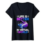 Womens Virtual Reality Athlete Funny VR Gamer Console Headset V-Neck T-Shirt