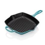 Le Creuset Skillet Gril en Fonte Émaillée, Carré, 26 cm, 2,86 kg, Bleu Caraïbes, 20183261700422