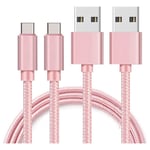 Cable USB-C pour Honor 10X Lite / Honor 10 / Honor 9X / Honor 9 / Honor 8A / Honor 8 / Honor VIEW 20 / Honor VIEW 10 / Honor PLAY - Nylon Tresse Rose 1 Metre [LOT 2] Phonillico©