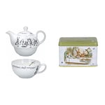 Creative Tops V&A Alice in Wonderland Teapot and Cup Set for 1 in Gift Box, Fine China Tea Set & New English Teas Alice in Wonderland Tea Caddy with 40 English Afternoon Tea Bags