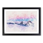 Big Box Art Clouds Over The Swiss Mountains Watercolour Framed Wall Art Picture Print Ready to Hang, Black A2 (62 x 45 cm)