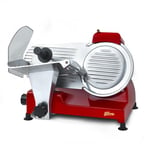 H.Koenig Trancheuse électrique à charcuterie MSX224, professionnelle, précise, épaisseur de la coupe 0-12 mm, lame italienne 20 cm, aiguiseur intégré, large plateau, 282 rpm, Rouge