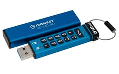 Kingston IronKey Keypad 200 512GB Clé USB Chiffrée | Clavier Alphanumérique | Accès Multi-Pin | XTS-AES 256-bit | FIPS 140-3 Niveau 3 Certifié (En Attente) | IKKP200/512GB, Bleu